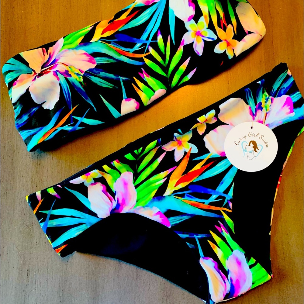 Tropical Floral Bandeau Bikini